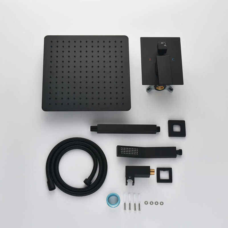 Matte Black Ceiling Shower Head With Robust Construction 16" Mount - Black, Modern Style, Black