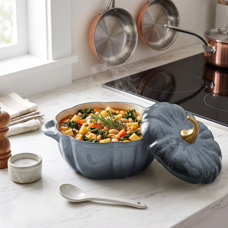 Enamelled Cast Iron Pumpkin Dutch Oven with Lid and Handles