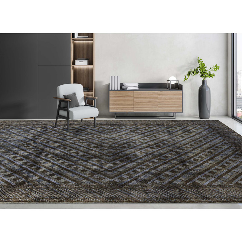 Wool Geometric Area Rug in Violet/Dark Gray