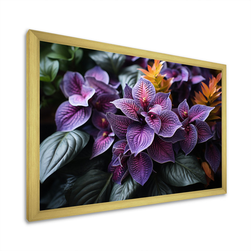 Plantes tropicales mauves sur toile, Cadre doré à une seule photo, H 16 po x l 32 po x P 1 po