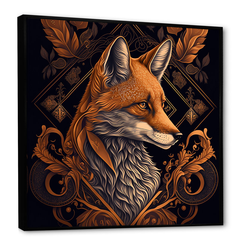 Décoration murale rétro renard I - animaux renard, H 30 po x l 30 po x P 1 po, Toile avec cadre flottant noir
