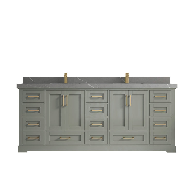 Esin 84'' Double Bathroom Vanity with Top, Piatra Gray