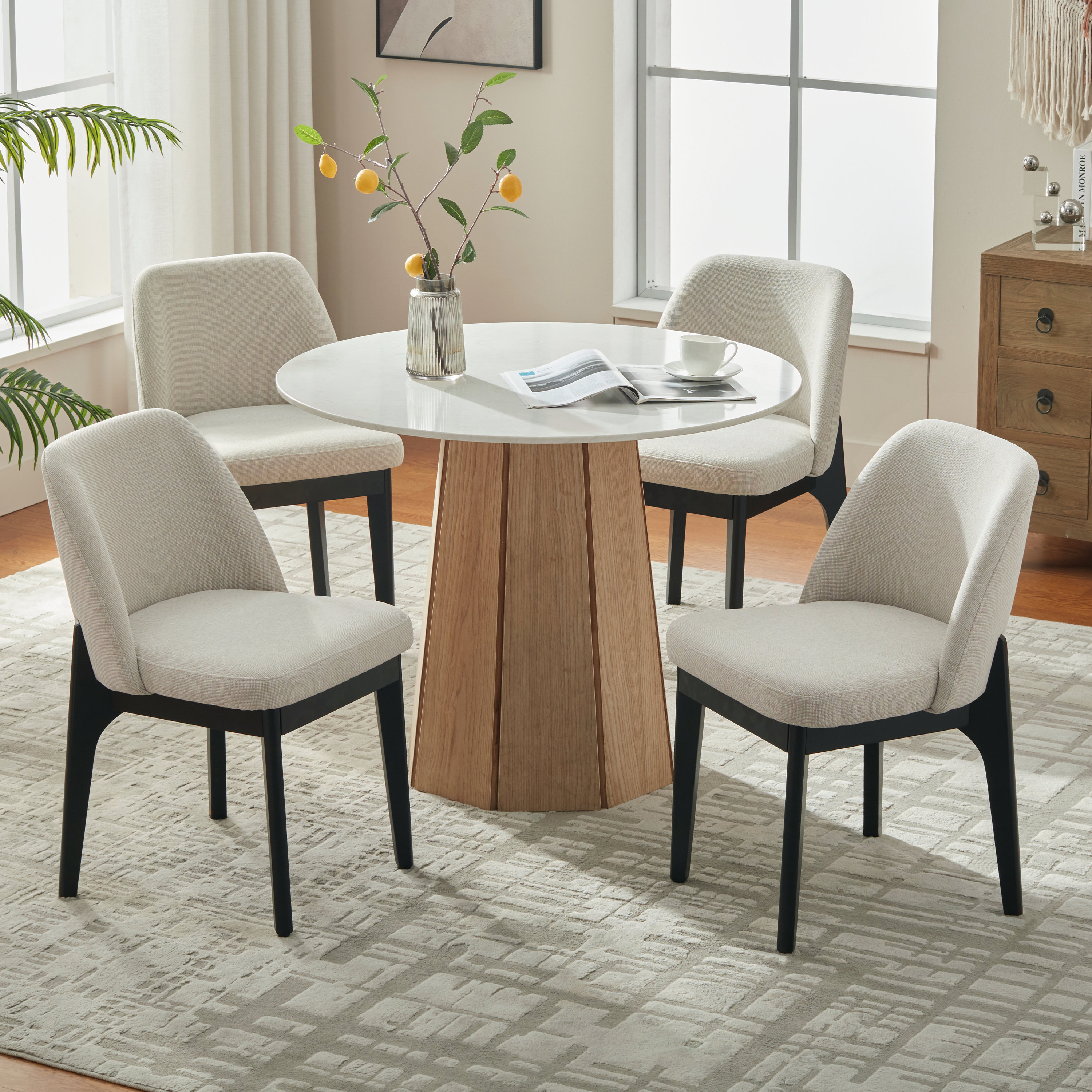 Corrigan Studio® 19.5" H Polyester Upholstered Dining Chair With Black Solid Wood Legs(Set Of 4) & Reviews | Wayfair