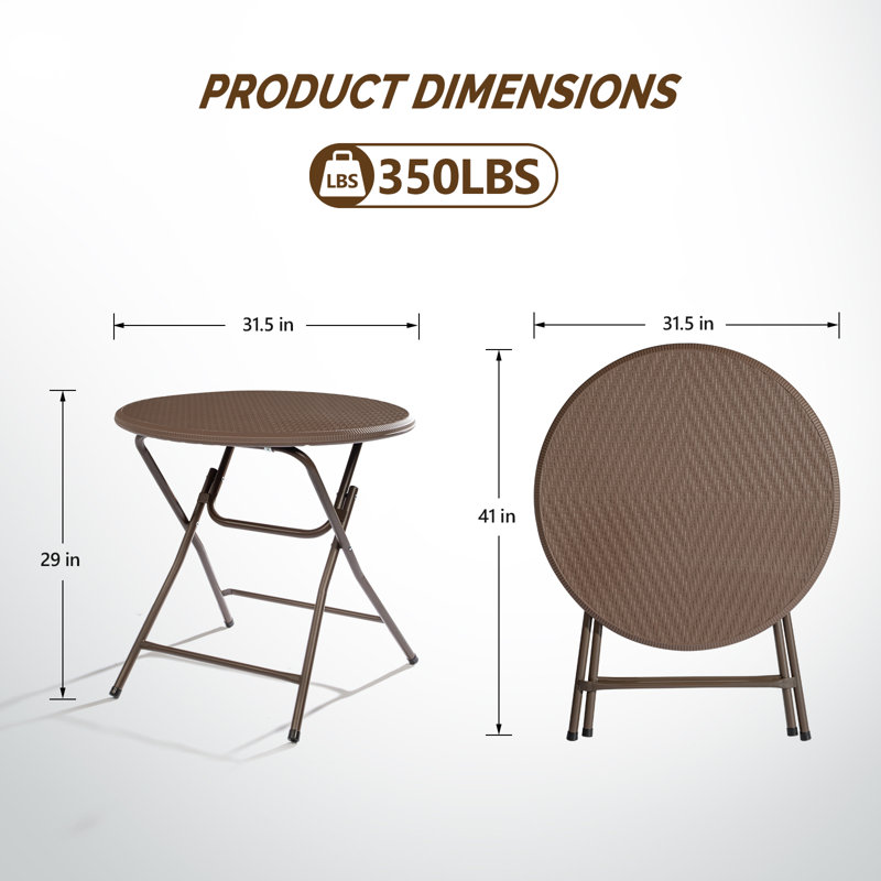 Patio Folding Table Plastic, Brown