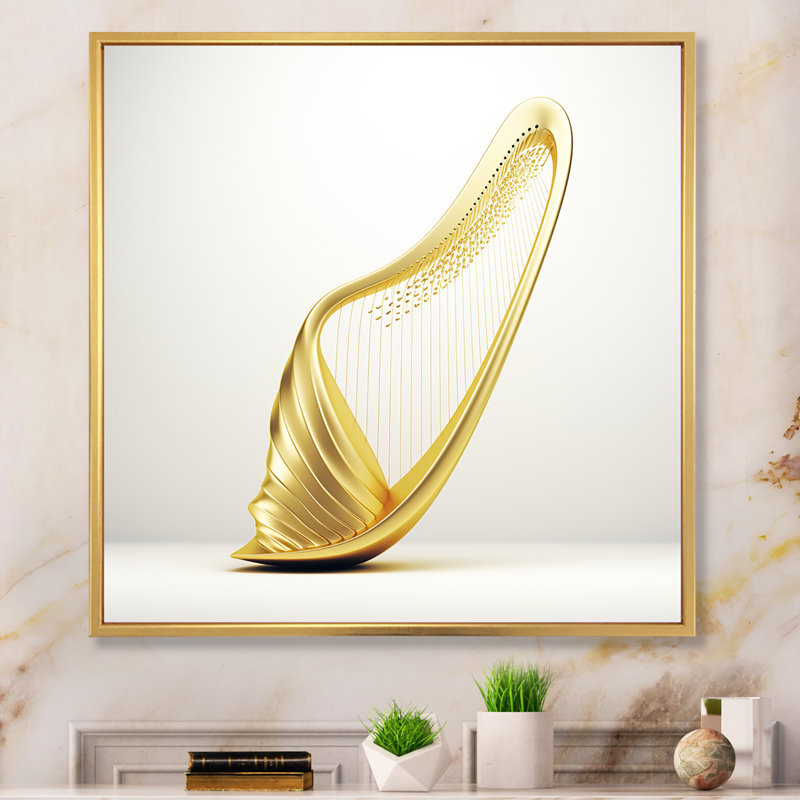 «Harp Harmony Golden Serenity» sur impression sur toile, Cadre flottant doré, H 30 po x l 30 po x P 1 po