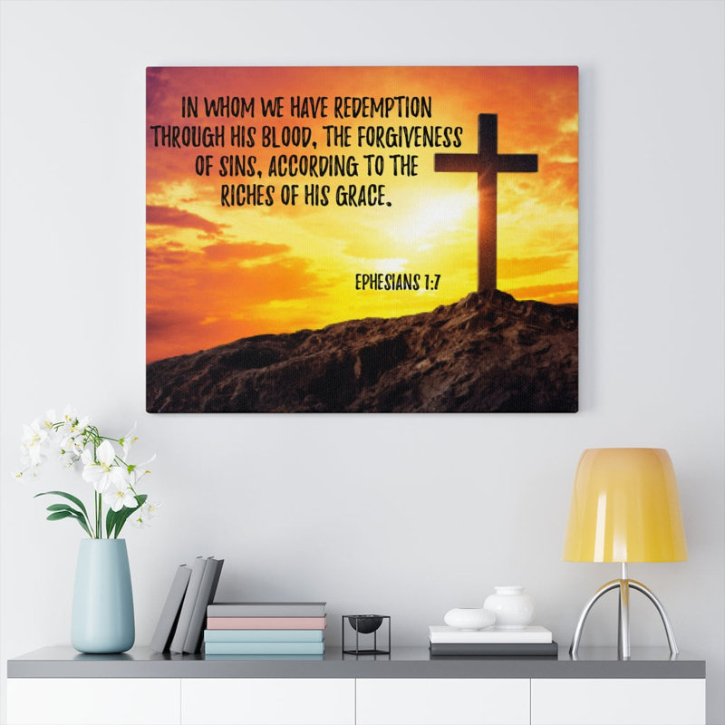 Though His Death Ephesians 1:7 - Wrapped Canvas Print, 46cm H x 61cm W
