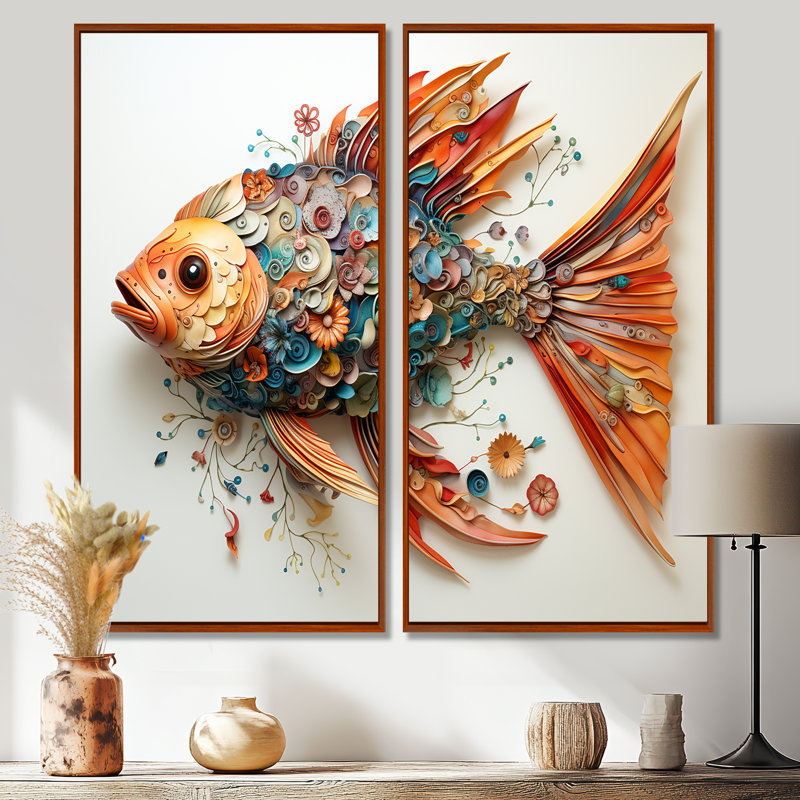 Pêche, baleine de couleurs II - ensemble de 2 reproductions d'art sur toile, H 40 po x l 40 po, Impression encadrée flottante