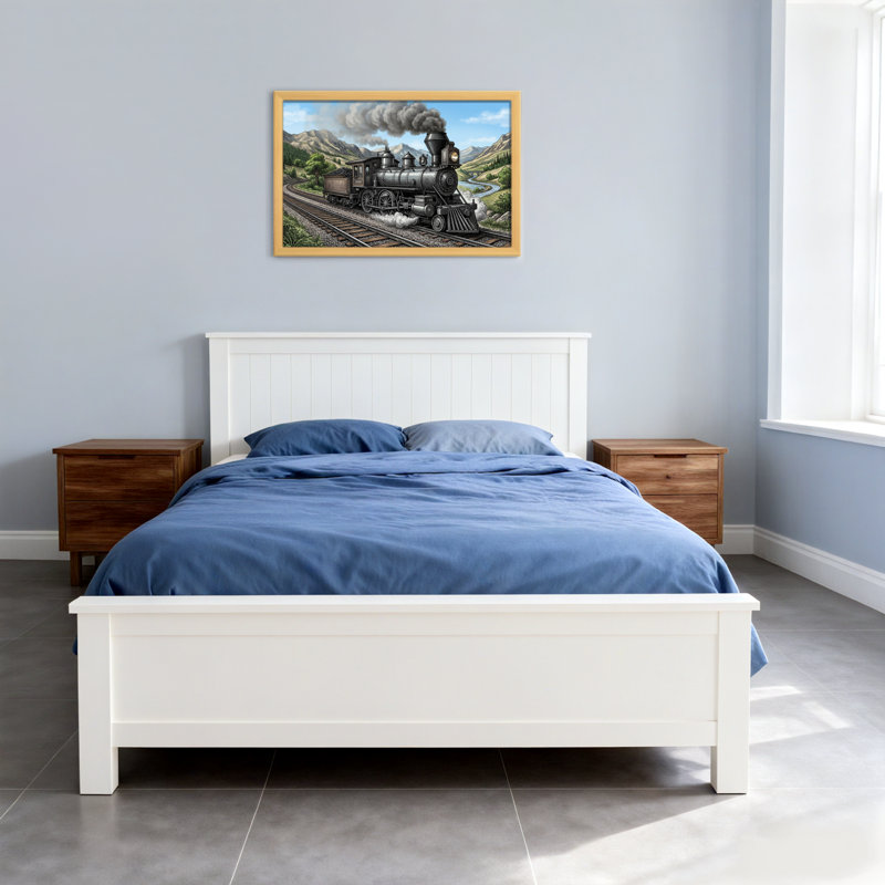 Machine à vapeur sur paysage de montagne, H 12 po x l 18 po, Toile tendue, Ne s’applique pas