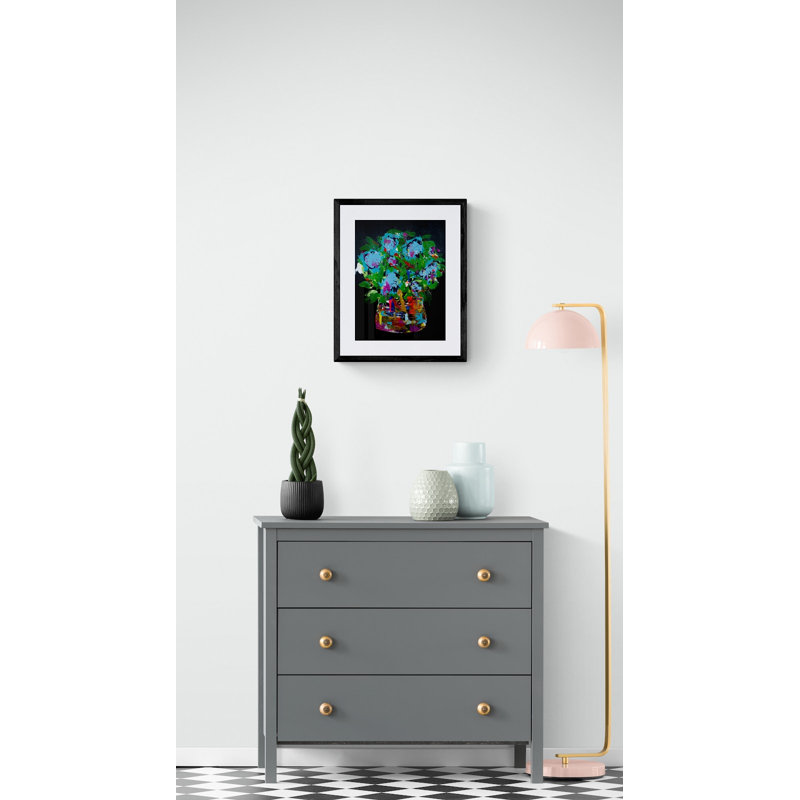 Flowers On Black Print by Jphono 1, Black Framed Paper, White, 21.25" H x 17.25" W x 0.875" D