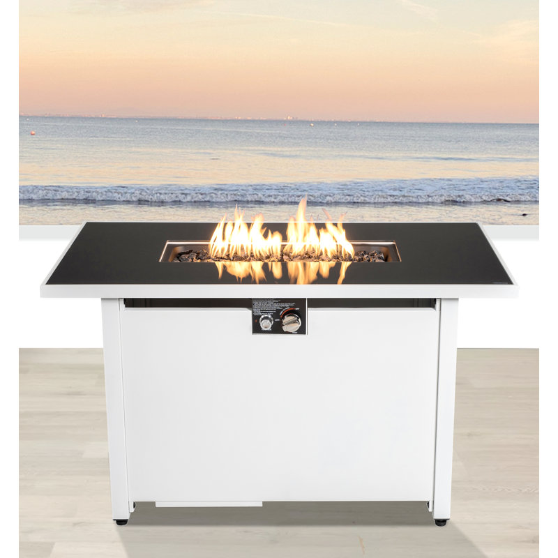 Steel Outdoor Fire Pit Table With Lid, White, 11" H x 43" W x 22" D