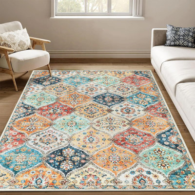 Rectangle Floral Washable Area Rug