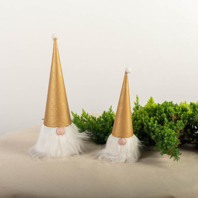 Ensemble de 2 figurines de père Noël gnomes en chapeaux dorés