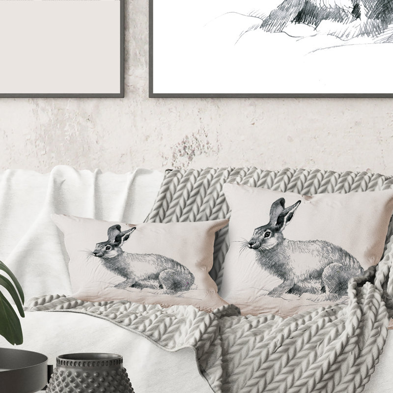Portrait monochrome de lapin Housse de coussin rectangulaire et insert