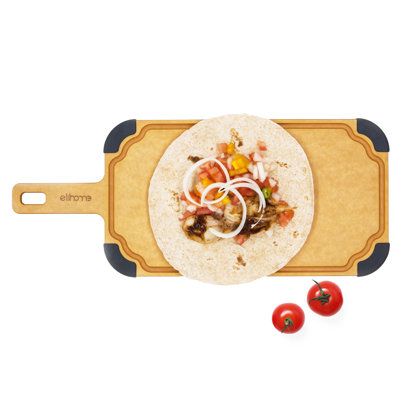 Planche à découper et planche de service Elihome Paddle Series avec poignée, rainure à jus, lavable au lave-vaisselle, pieds antidérapants, réversible, composite en fibre de bois, écologique, non poreuse, sans BPA,
