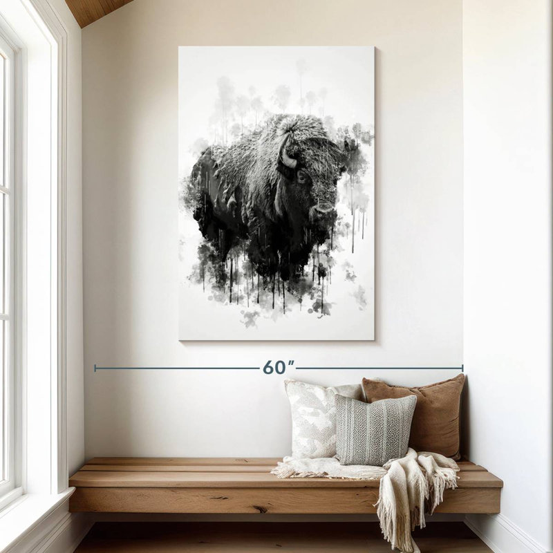 Brampt Bison Black And White, 48" H x 32" W