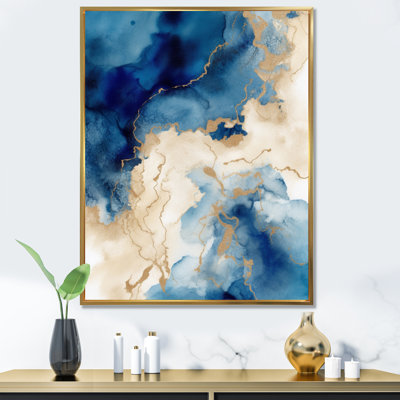 Blue and Gold Marble Clouds IX - Fractals Wall Art