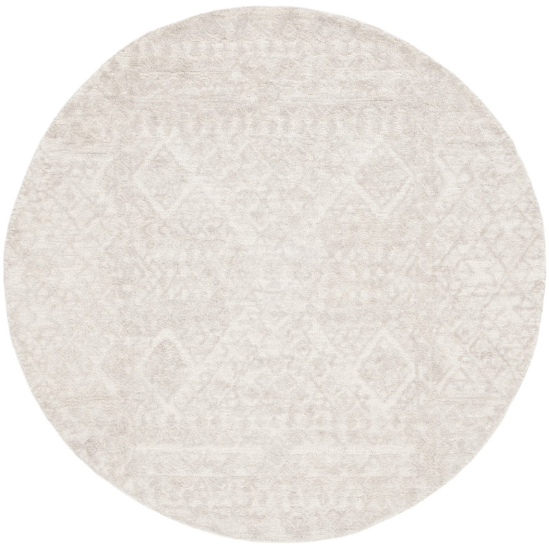 Tapis oriental beige / gris en laine / coton touffeté à la main Bellwether, Rond 6 pi