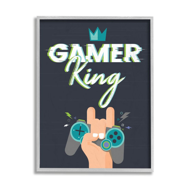 «Gamer King Expression Boy's Video Game Hobby» par Angela Nickeas - impression d'art textuel, Estampe numérique Farmhouse