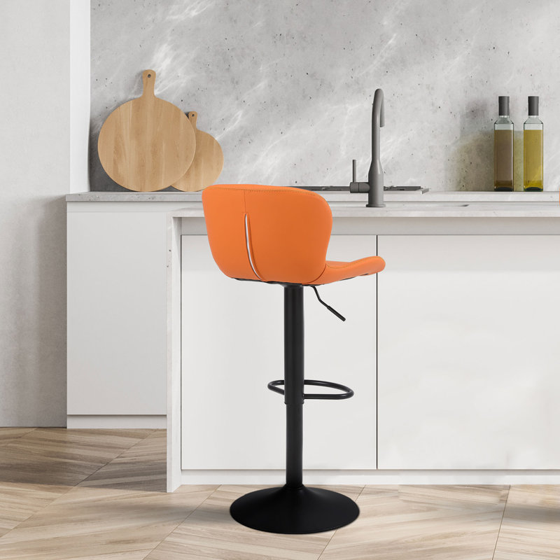 Swivel Upholstered Adjustable Height Bar Stool, Orange, 1