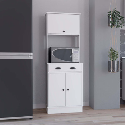 Anyrie Kitchen Pantry with Drawer, 2 Cabinets, and Microwave Stand, white by Latitude Run