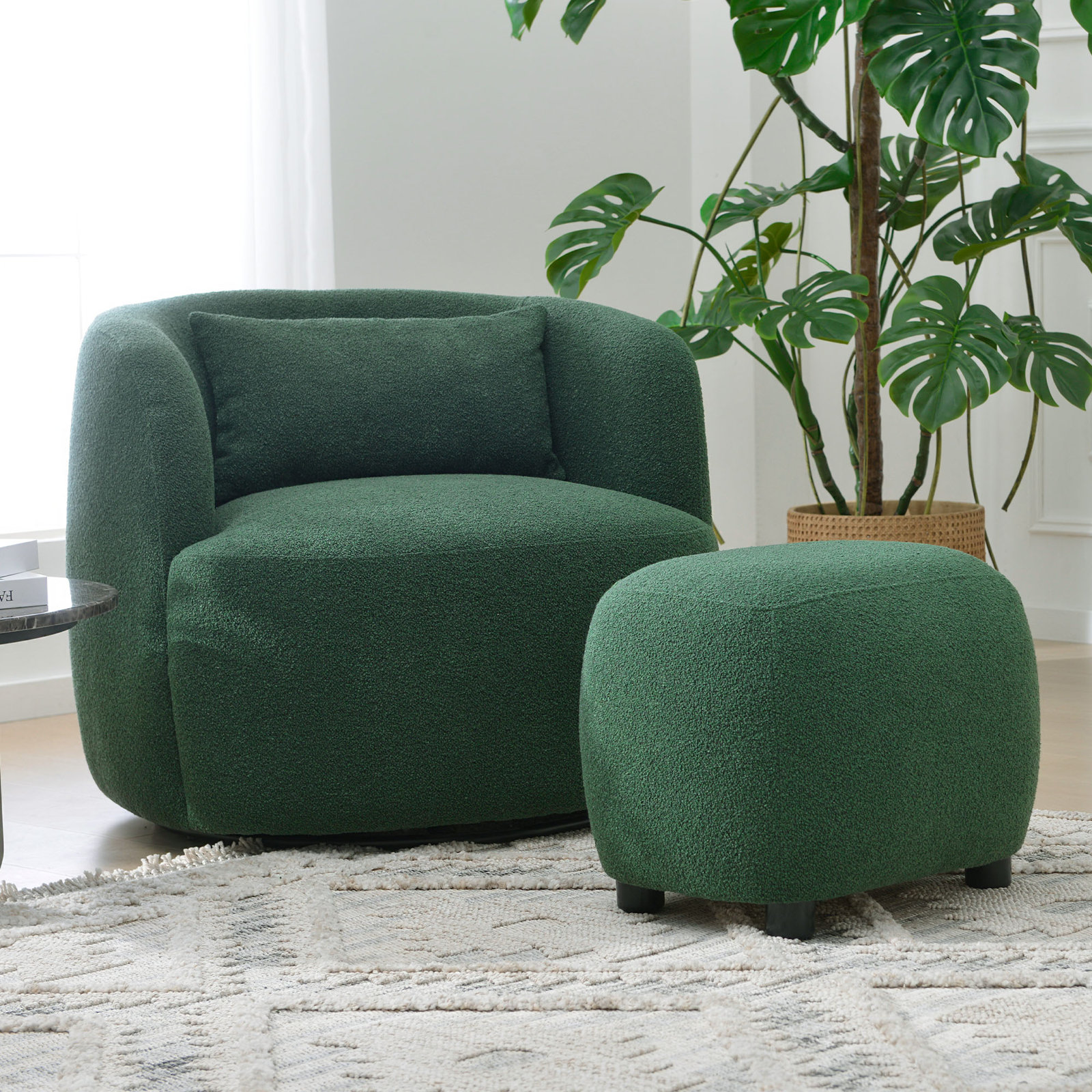 Avorie Swivel Armchair with Ottoman, Green