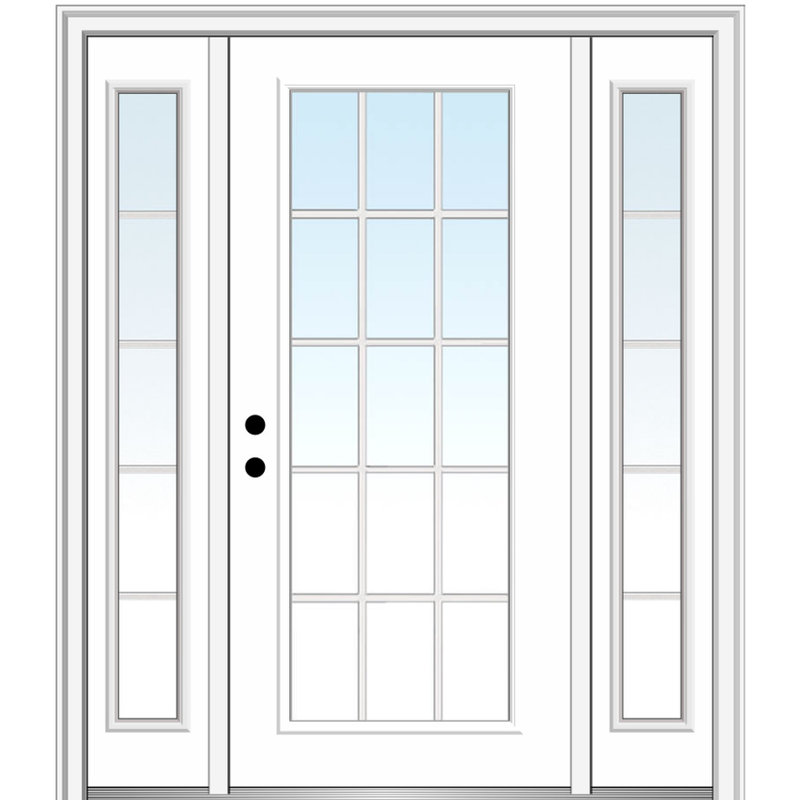 Portes d'entrée pré-montées en fibre de verre apprêtée Smooth, H 80 po x l 64 po x P 1,75 po, Droite / vers l'intérieur