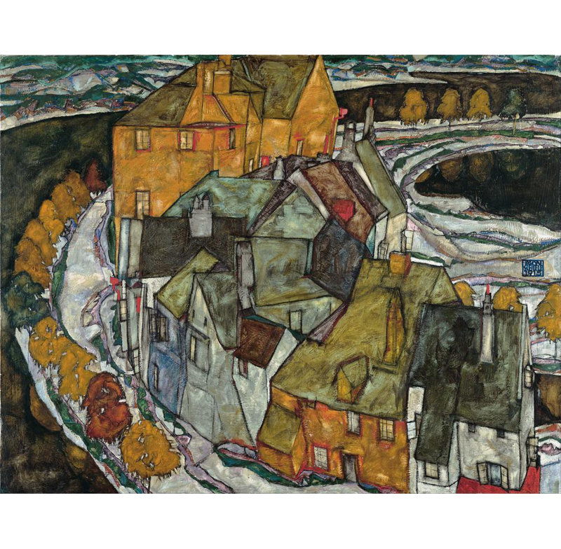 "Croissant des maisons II" par Egon Schiele - Art mural sur toile tendue avec châssis, H 48 po x l 33 po