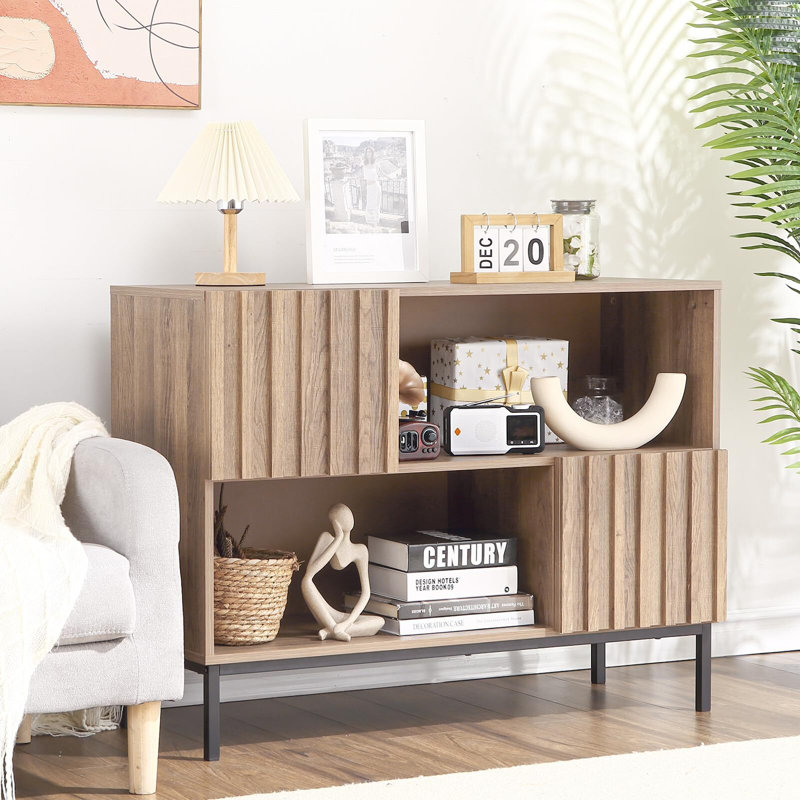 Entryway Table, Mid Century Modern Sideboard Buffet Cabinet With Fluted Door