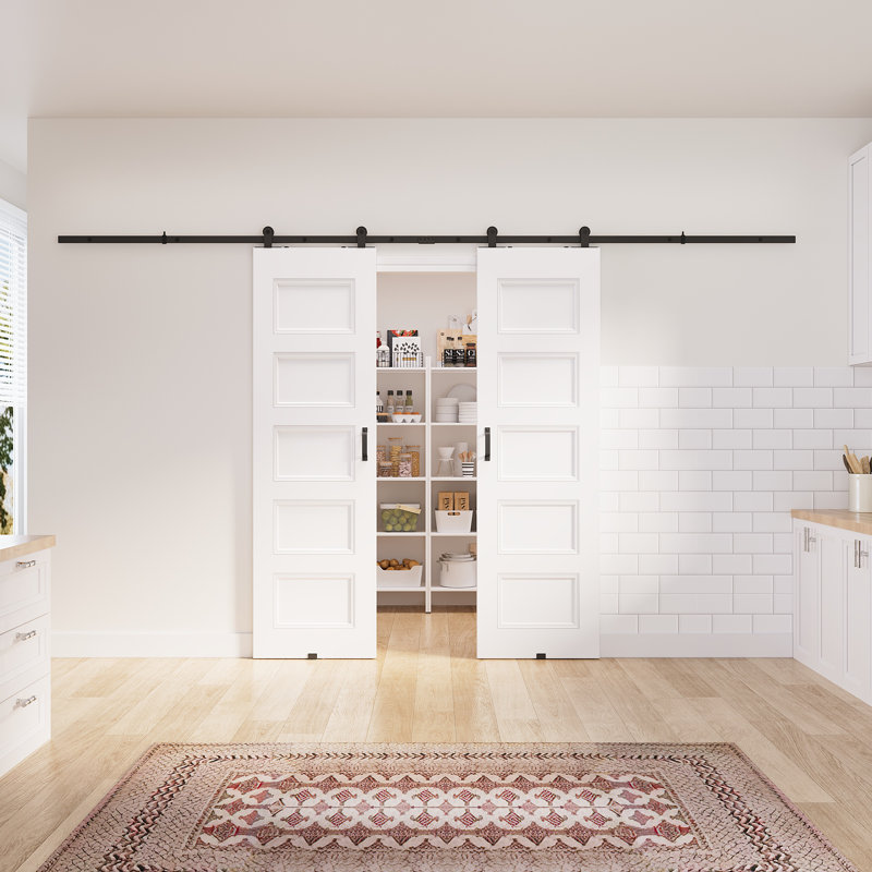 2 x 32 po x 80 po x 5 po avec dalle de porte blanche préfinie avec toute la quincaillerie de porte de grange, 64in.x 80in.