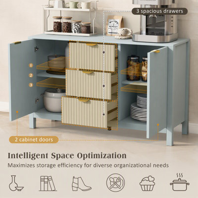 Buffet Artistic Wave-Grain avec 3 tablettes réglables, 3 tiroirs et portes à fermeture douce, console de rangement moderne pour bureau, couloir et salon
