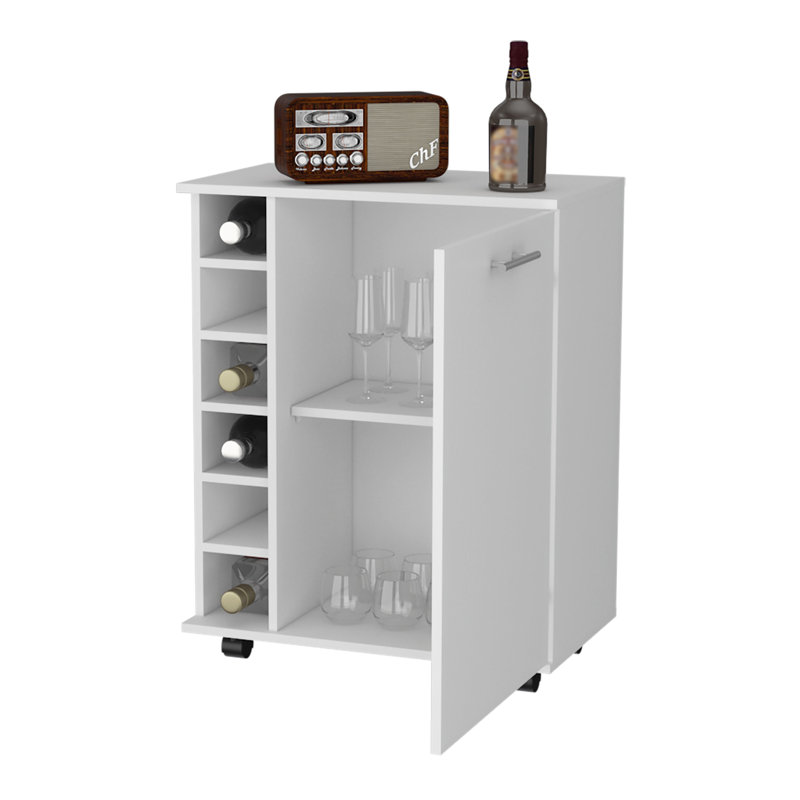 Chariot-bar avec support à vin 6 bouteilles et armoire de rangement Rawlins, blanc