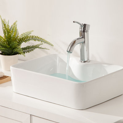 19"X15" Ceramic Vessel Sink Bathroom White Modern - Rectangular, Stain-, Countertop 19X15 Inches, White, Modern, Stain , Above Counter