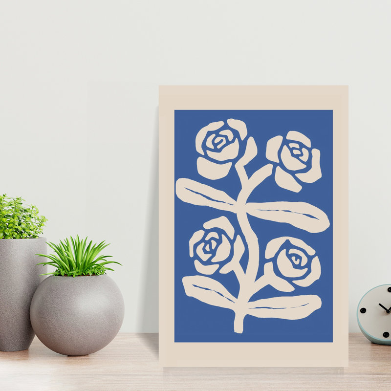 «Cobalt Blue Rose», art au trait, rose minimaliste contemporain, art mural, H 18 po x l 12 po