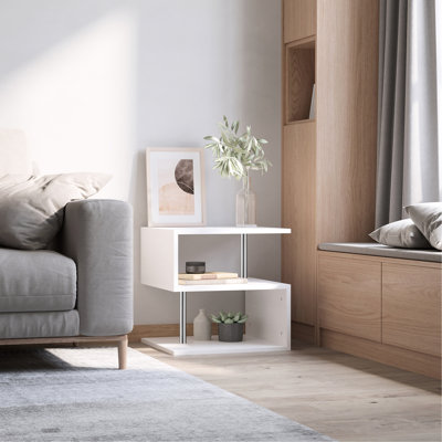 White S-Shaped Living Room Table, 20" Accent With Storage, Modern And Practical Coffee Design