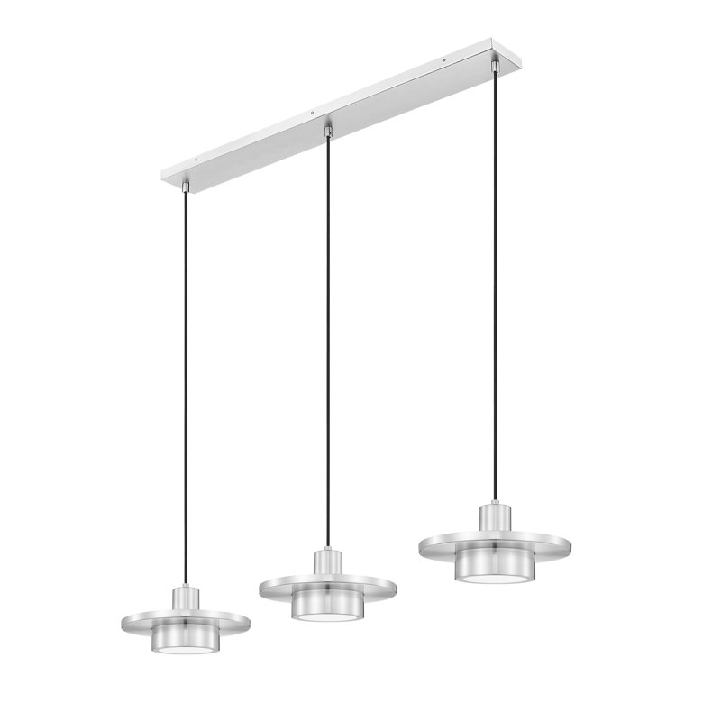 Ludo Brushed Nickel 3 Light Linear Chandelier, Brushed Nickel