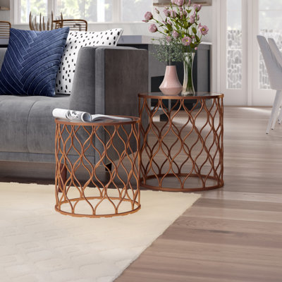 Lizeth Glass Top Pedestal Nesting Tables