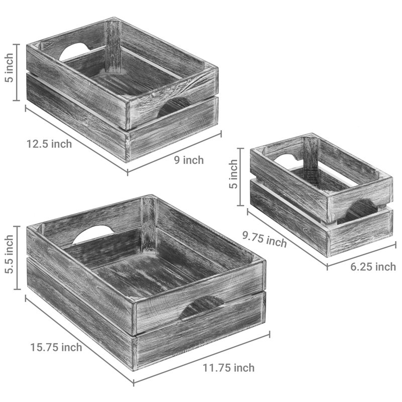 3-Piece Nesting Distressed  Wood Storage, Gray
