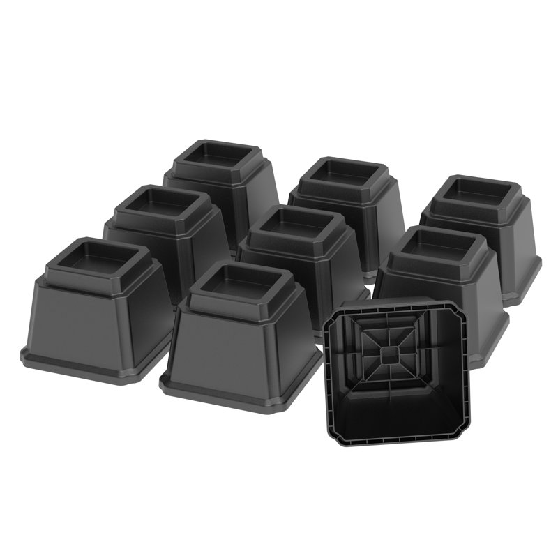 Ensemble de 9 élévateurs de lit robustes, H 4,9 po x l 6,3 po x L 6,3 po, Noir, noir, noir, noir