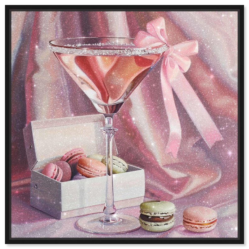 Art sur toile Macarons and Drink, H 13 po x l 13 po, Cadre flottant noir