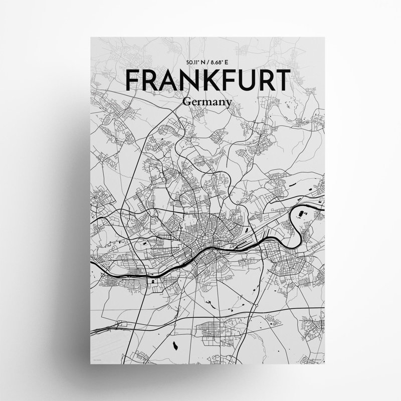 Carte de Francfort, impression graphique contrastée, Noir / blanc, H 27,6 po x l 19,7 po