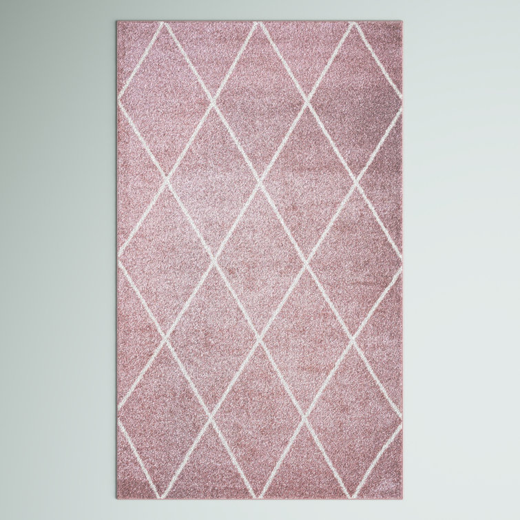 Bertrice Minimalist Diamond Trellis Rose/White Rug