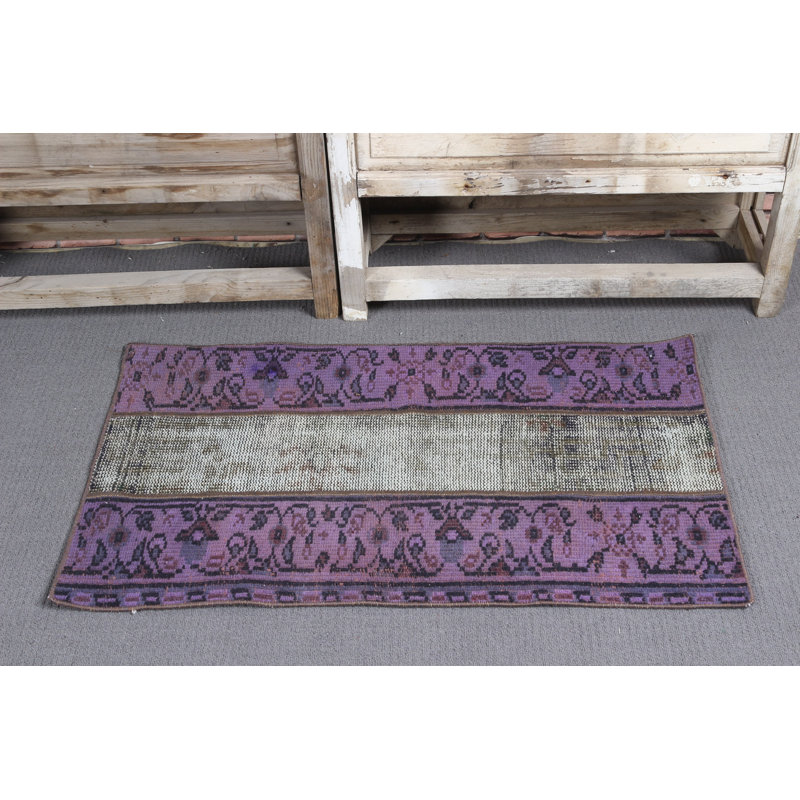 Hand-Knotted Overdyed Vintage Turkish Patchwork Rug in Brown Wool for Small Entry Space