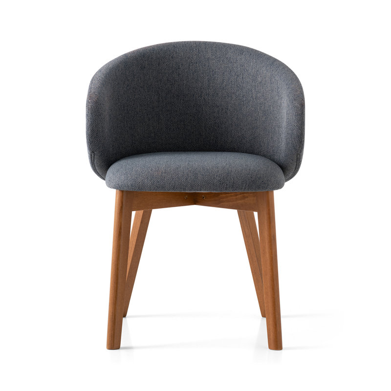 Tuka Upholstered Armchair with Wooden Frame, Taupe, Walnut