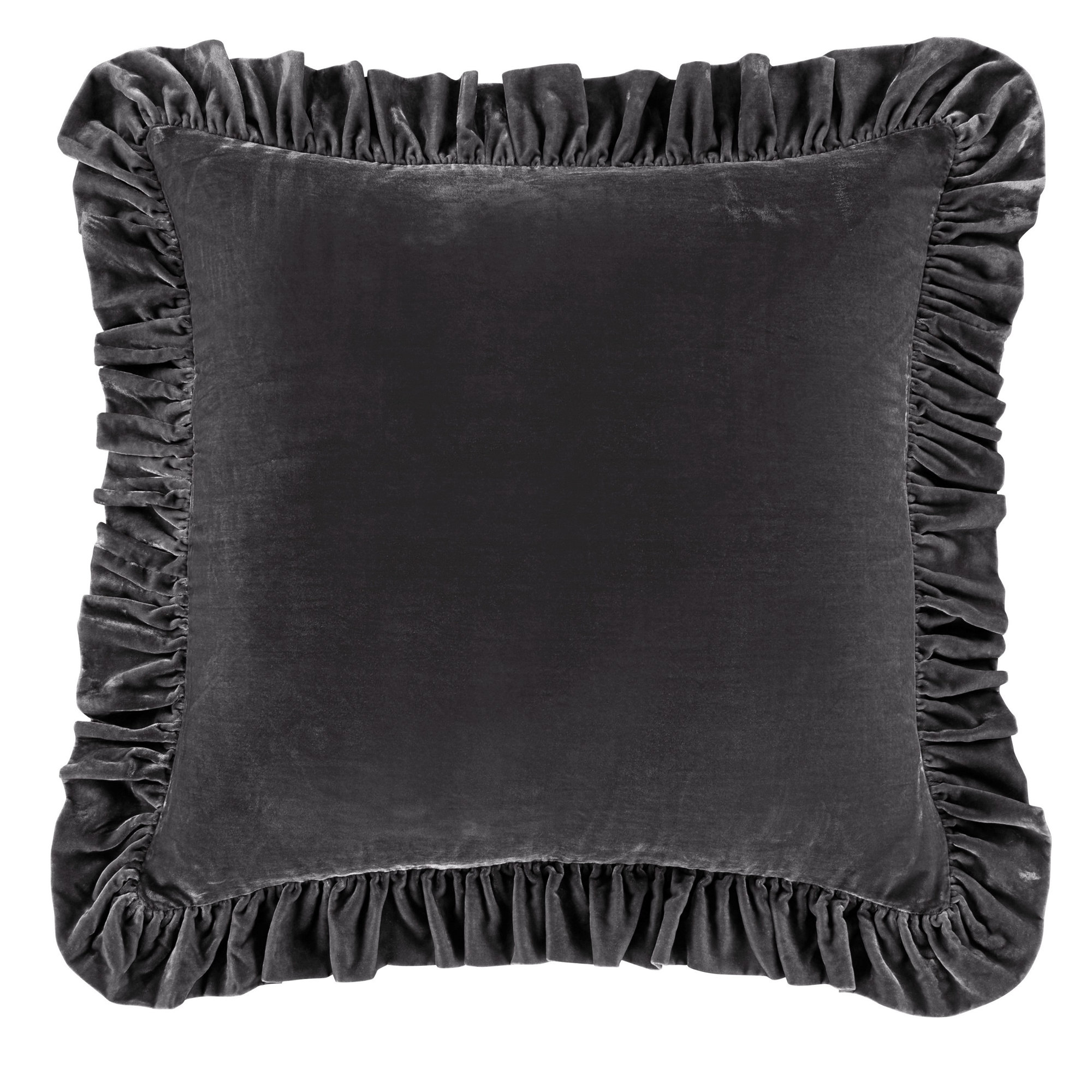Stella Faux Silk Velvet Classic Chic Modern Rustic Ruffled Euro Sham, Slate