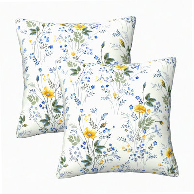 Spring Wildflower Cushion Covers - Set of 2, Farmhouse Floral Pillowcase for Home Decor, Yellow Flower Throw Pillow Covers