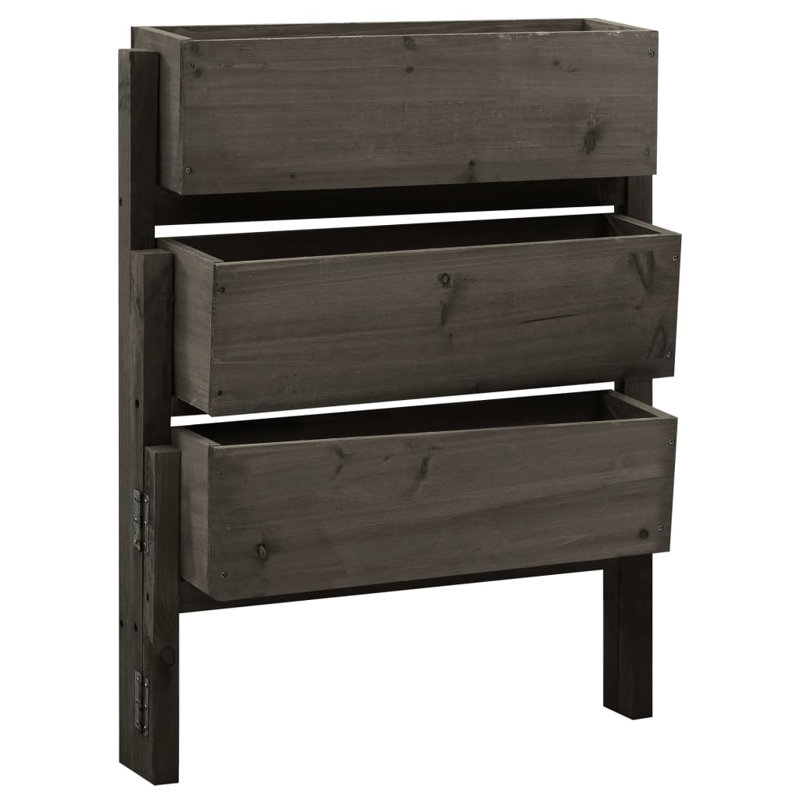 Planter Foldable Flower Box Raised Garden Bed Planter Solid Firwood, Gray