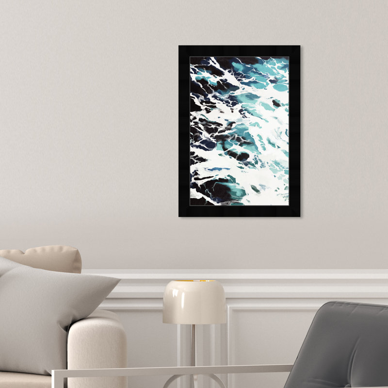 Tide, Deep Ocean Waves Coastal Blue - peinture encadrée, Cadre noir, L 10 po x H 15 po