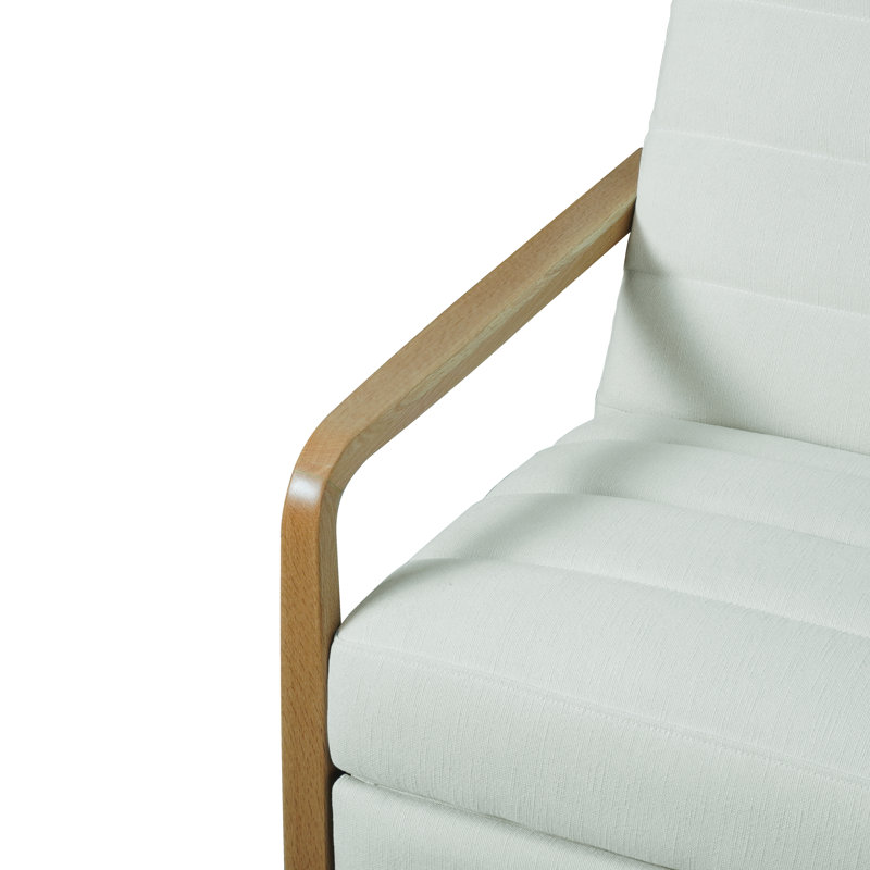 Modern Push-back Recliner Chair, Solid Wood, Upholstered Armchair, White