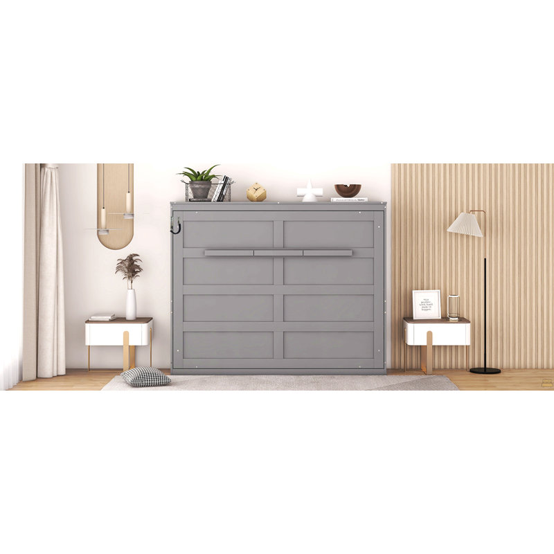 Lit escamotable double pleine grandeur, Gris, Lit double