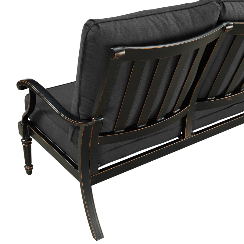 53.1'' Wide Straight Aluminum Loveseat with Cushions, Black